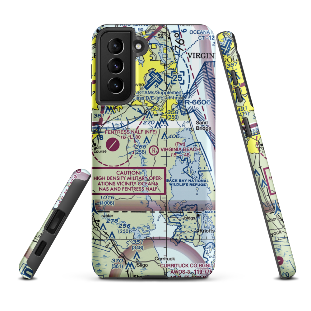 Virginia Beach Airport (42VA) VFR Sectional Samsung Phone Case Samsung Galaxy S21 Plus model shown