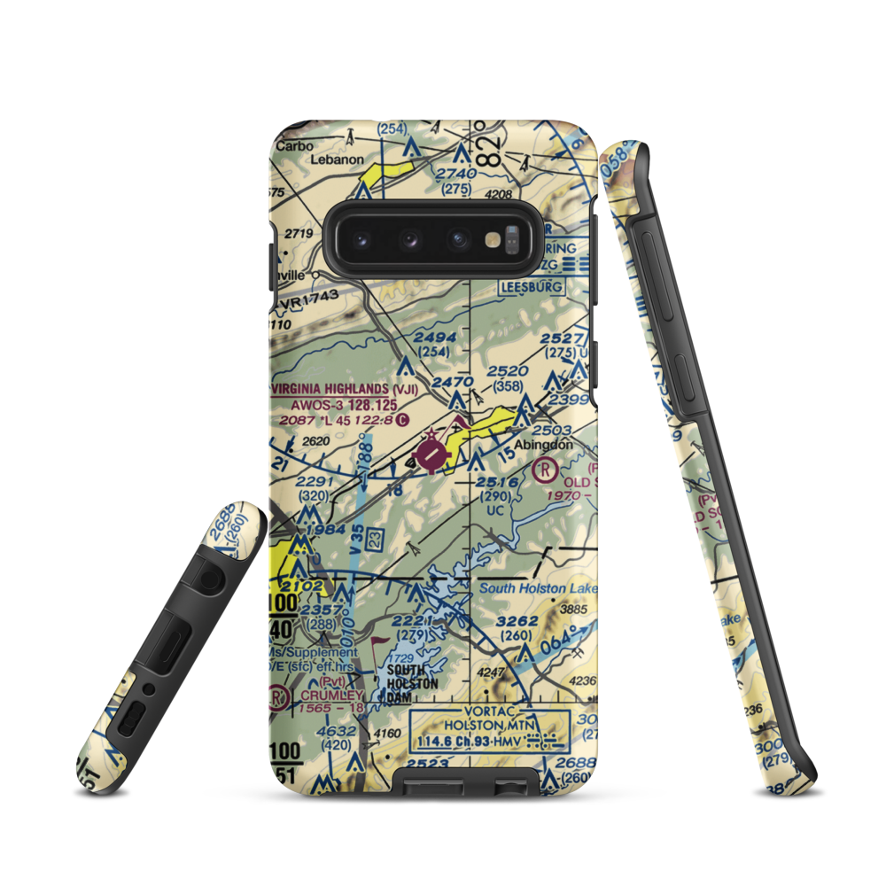 Virginia Highlands Airport (VJI) VFR Sectional Samsung Phone Case Samsung Galaxy S10 model shown