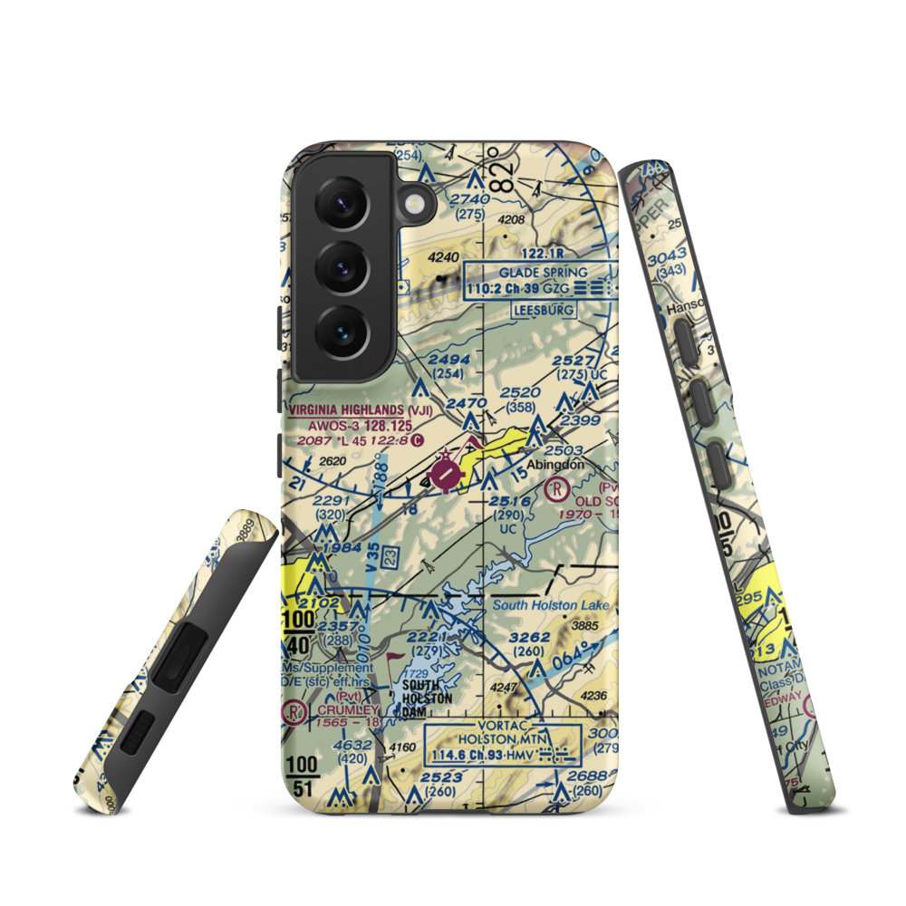 Virginia Highlands Airport (VJI) VFR Sectional Samsung Phone Case Samsung Galaxy S22 model shown