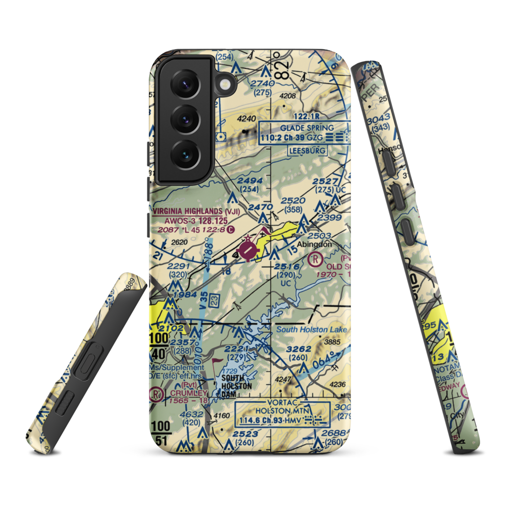 Virginia Highlands Airport (VJI) VFR Sectional Samsung Phone Case Samsung Galaxy S22 Plus model shown
