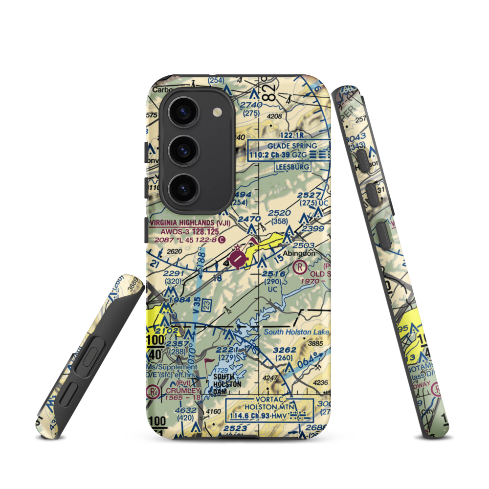 Virginia Highlands Airport (VJI) VFR Sectional Samsung Phone Case Samsung Galaxy S23 model shown