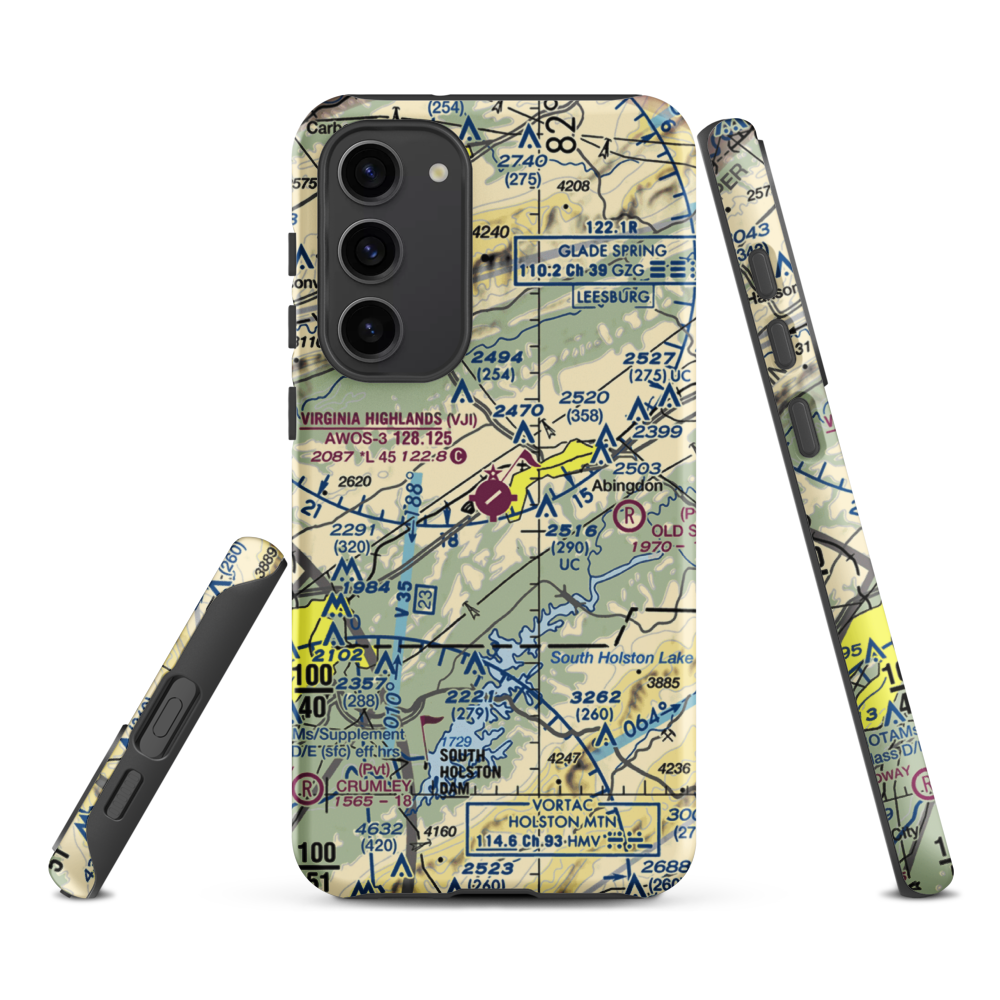 Virginia Highlands Airport (VJI) VFR Sectional Samsung Phone Case Samsung Galaxy S23 Plus model shown