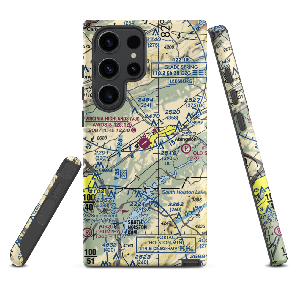 Virginia Highlands Airport (VJI) VFR Sectional Samsung Phone Case Samsung Galaxy S23 Ultra model shown