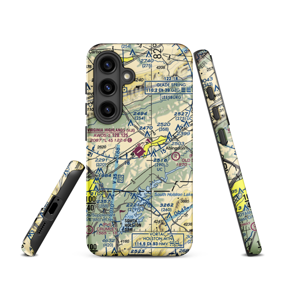 Virginia Highlands Airport (VJI) VFR Sectional Samsung Phone Case Samsung Galaxy S24 model shown