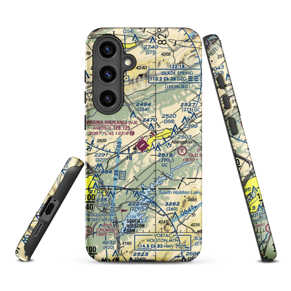 Virginia Highlands Airport (VJI) VFR Sectional Samsung Phone Case Samsung Galaxy S24 Plus model shown