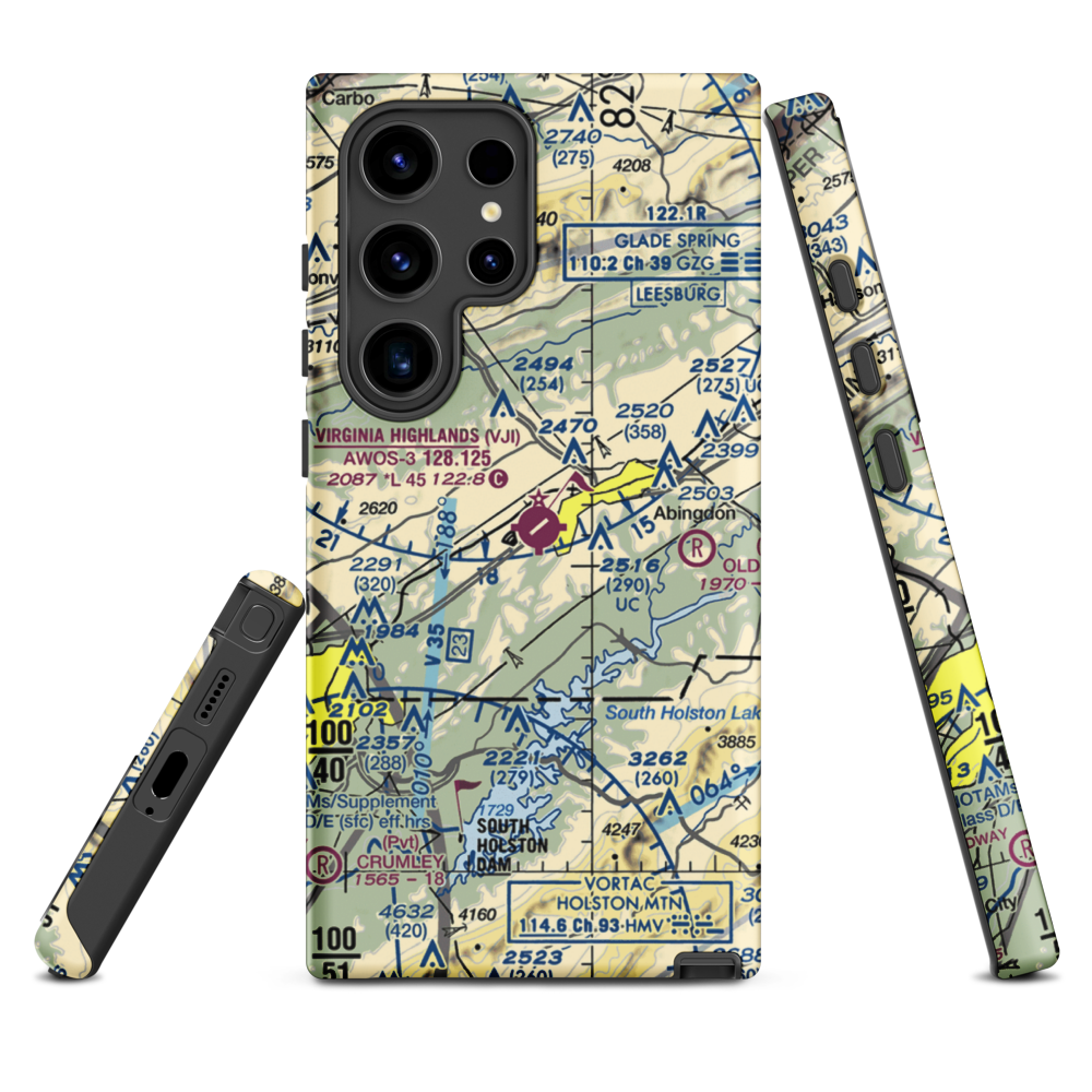 Virginia Highlands Airport (VJI) VFR Sectional Samsung Phone Case Samsung Galaxy S24 Ultra model shown
