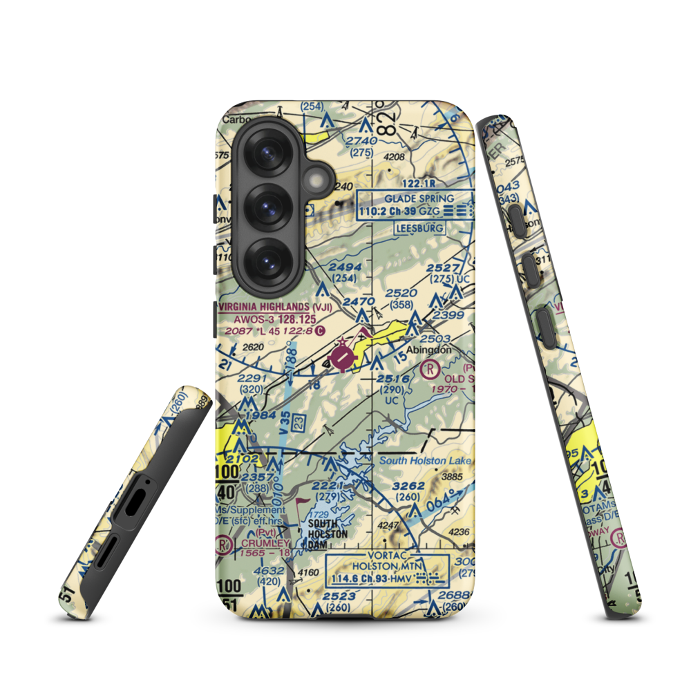 Virginia Highlands Airport (VJI) VFR Sectional Samsung Phone Case Samsung Galaxy S25 model shown
