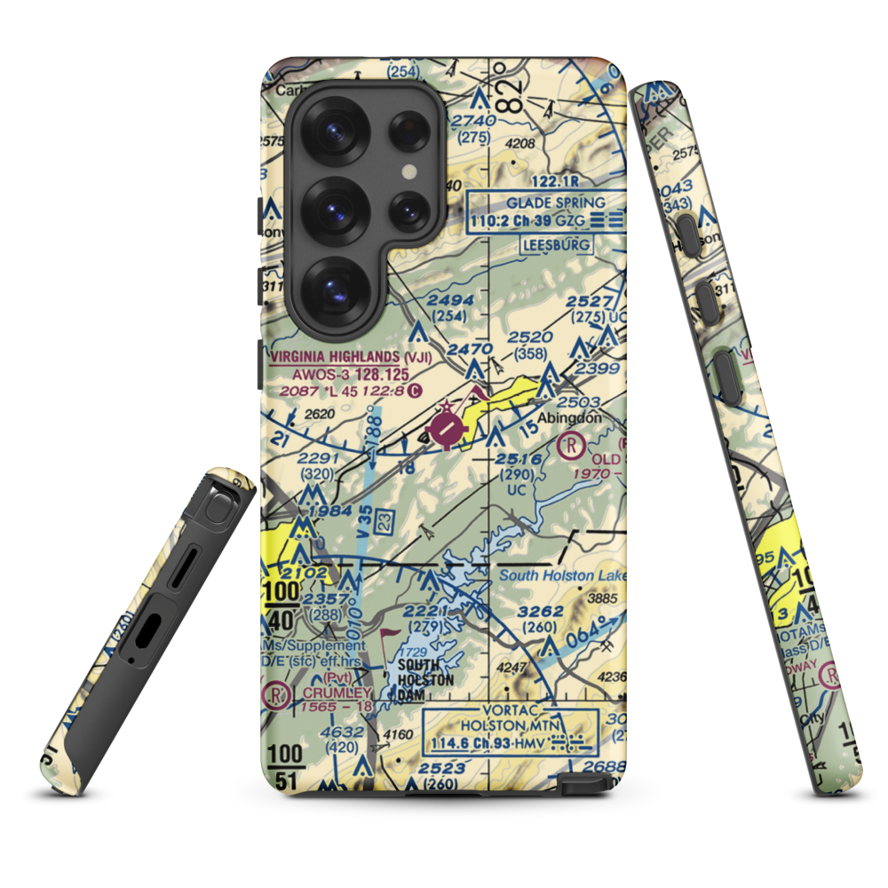 Virginia Highlands Airport (VJI) VFR Sectional Samsung Phone Case Samsung Galaxy S25 Ultra model shown