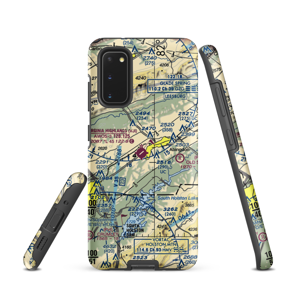 Virginia Highlands Airport (VJI) VFR Sectional Samsung Phone Case Samsung Galaxy S20 model shown
