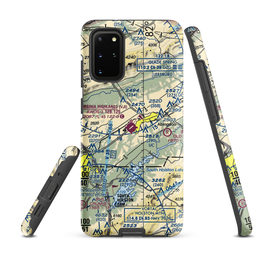 Virginia Highlands Airport (VJI) VFR Sectional Samsung Phone Case Samsung Galaxy S20 Plus model shown