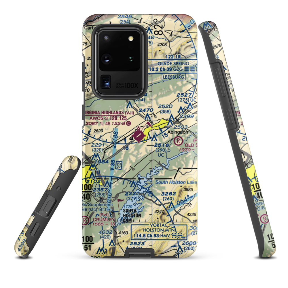 Virginia Highlands Airport (VJI) VFR Sectional Samsung Phone Case Samsung Galaxy S20 Ultra model shown