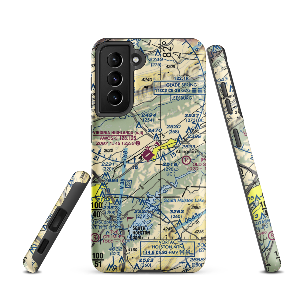 Virginia Highlands Airport (VJI) VFR Sectional Samsung Phone Case Samsung Galaxy S21 model shown