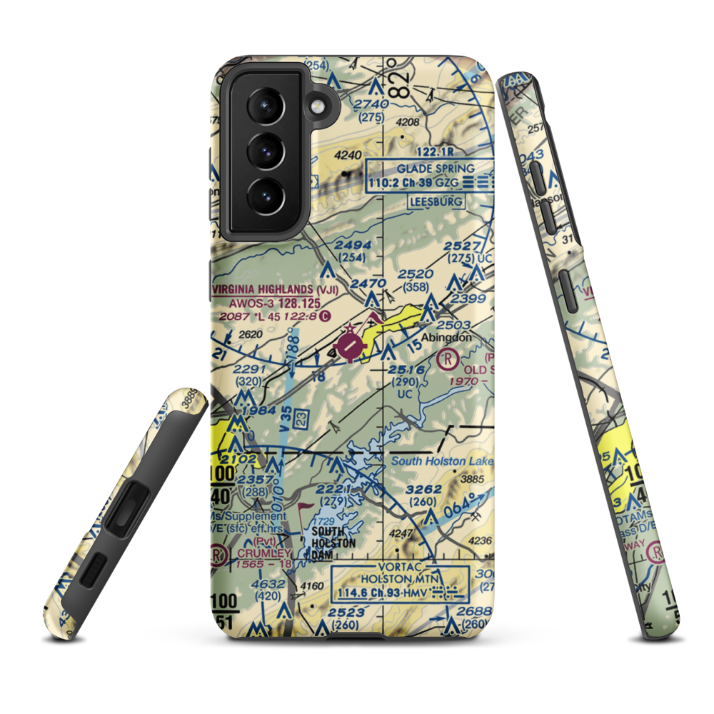 Virginia Highlands Airport (VJI) VFR Sectional Samsung Phone Case Samsung Galaxy S21 Plus model shown
