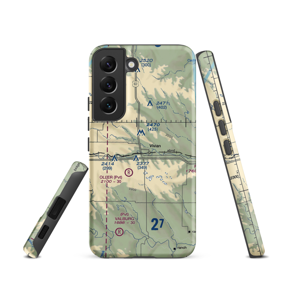Vivian Airport (SD81) VFR Sectional Samsung Phone Case Samsung Galaxy S22 model shown