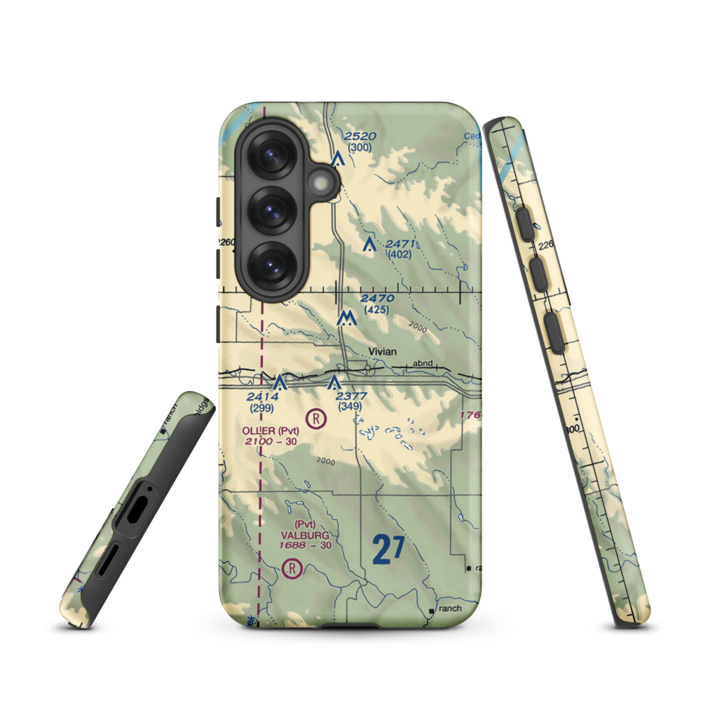 Vivian Airport (SD81) VFR Sectional Samsung Phone Case Samsung Galaxy S25 model shown