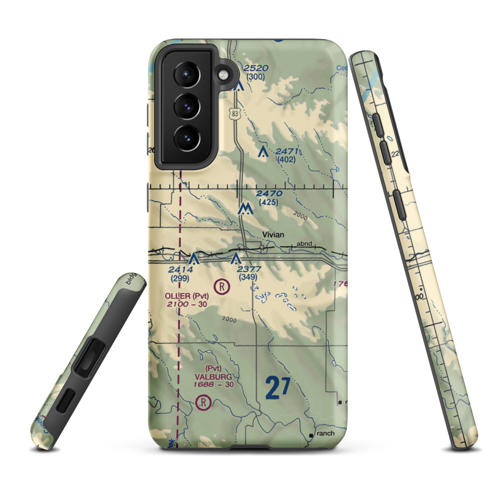 Vivian Airport (SD81) VFR Sectional Samsung Phone Case Samsung Galaxy S21 FE model shown