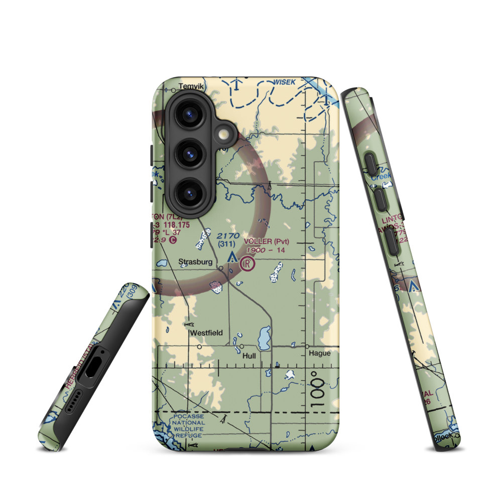 Voller Airport (ND41) VFR Sectional Samsung Phone Case Samsung Galaxy S24 model shown