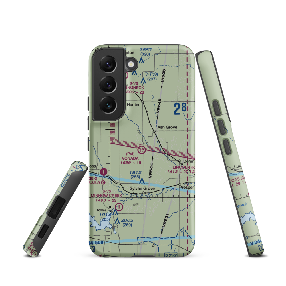 Vonada Airport (2KS8) VFR Sectional Samsung Phone Case Samsung Galaxy S22 model shown