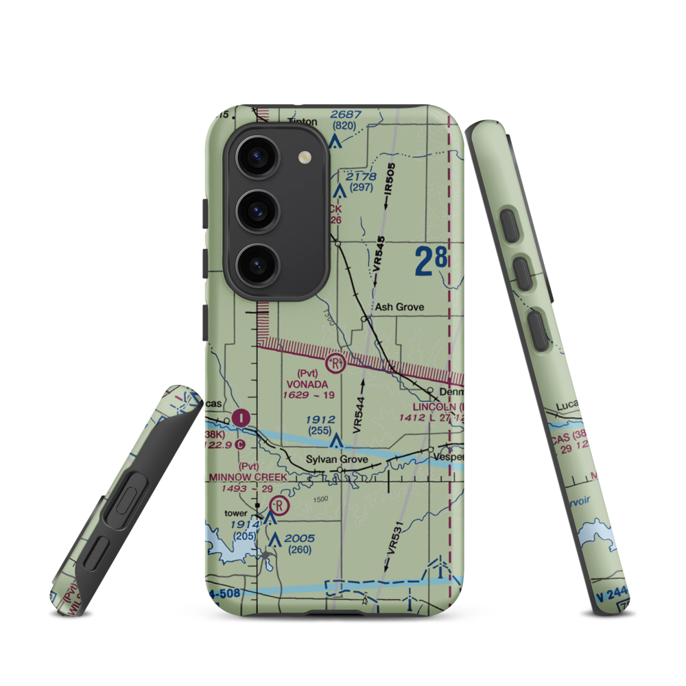 Vonada Airport (2KS8) VFR Sectional Samsung Phone Case Samsung Galaxy S23 model shown