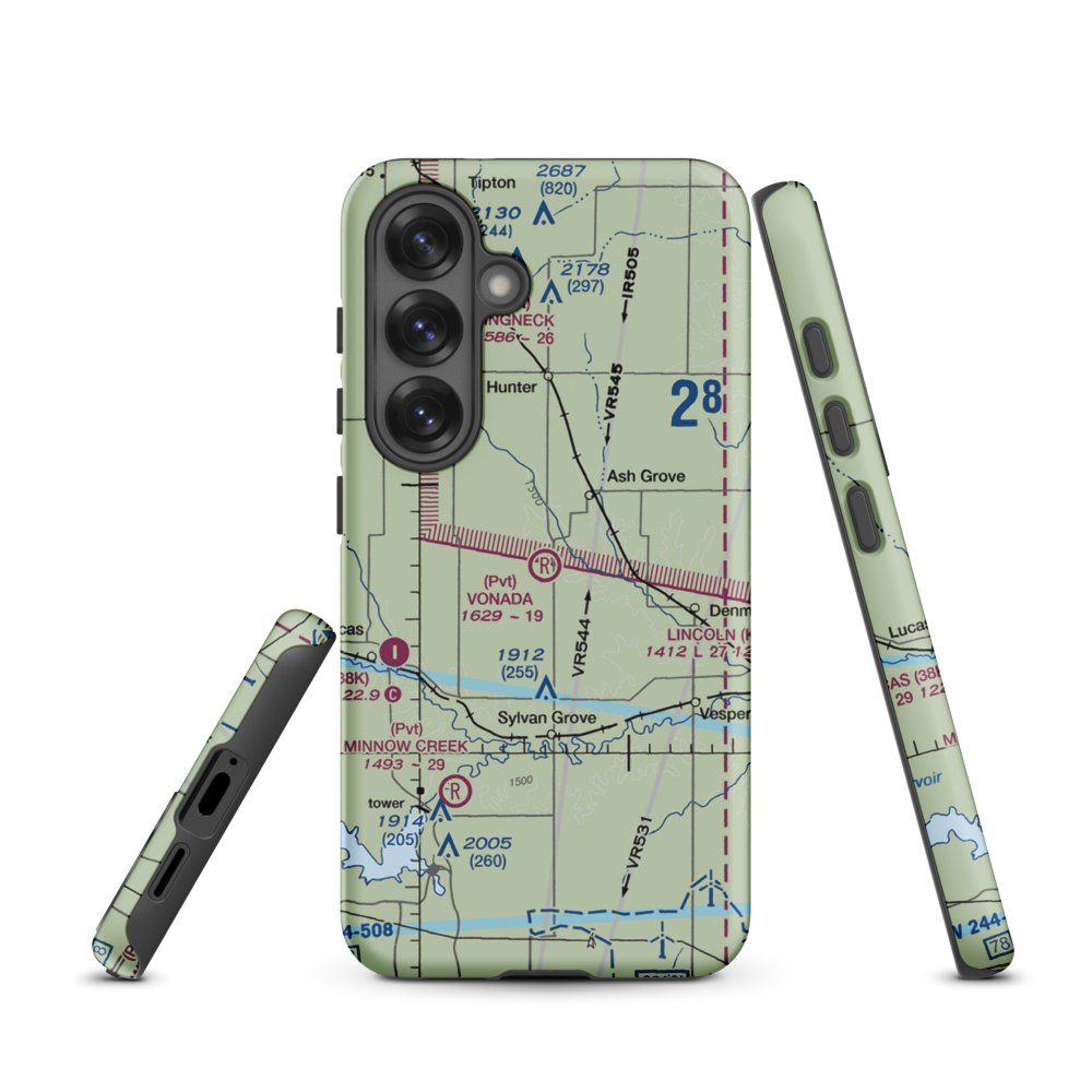 Vonada Airport (2KS8) VFR Sectional Samsung Phone Case Samsung Galaxy S25 model shown