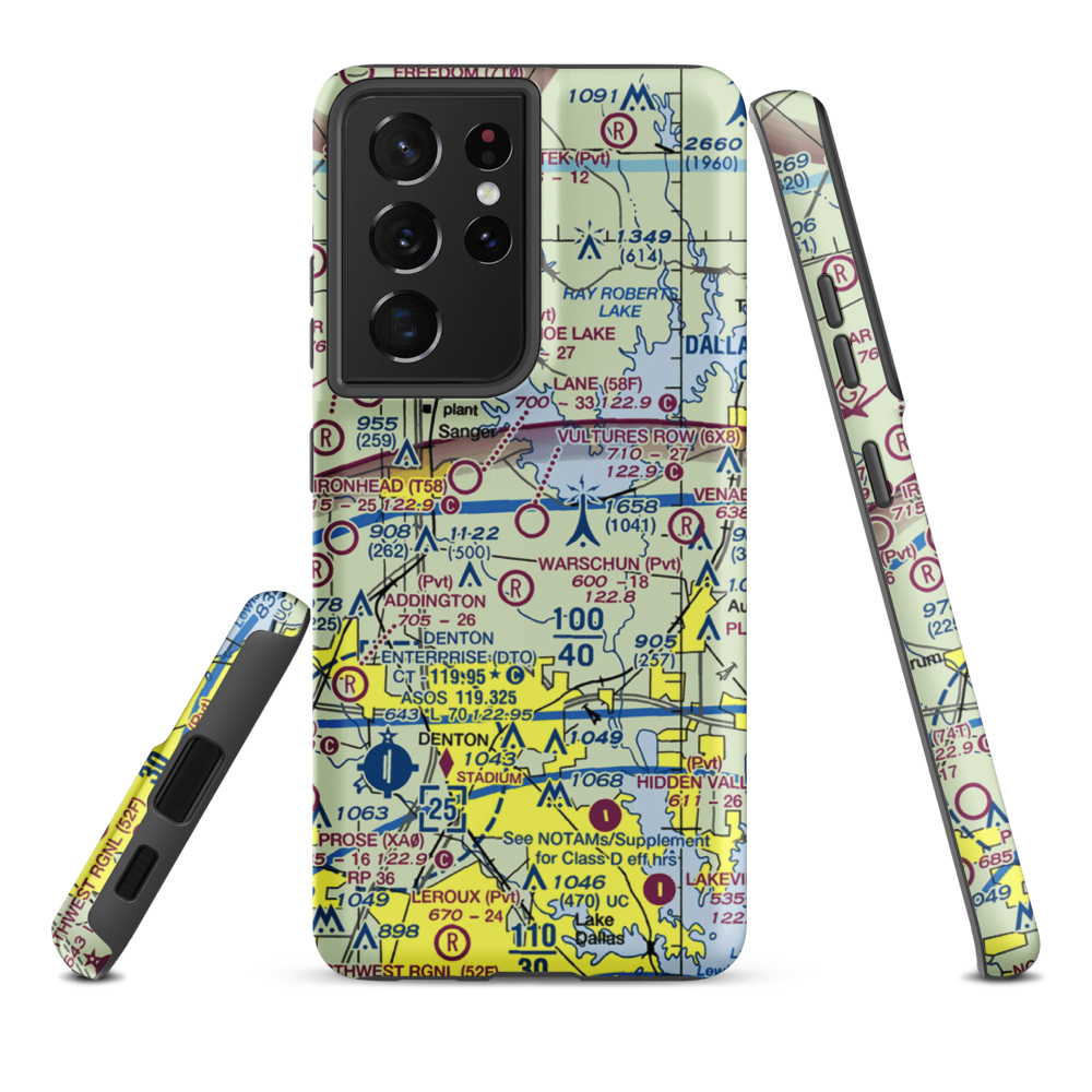Vultures Row Airport (6X8) VFR Sectional Samsung Phone Case Samsung Galaxy S21 Plus model shown