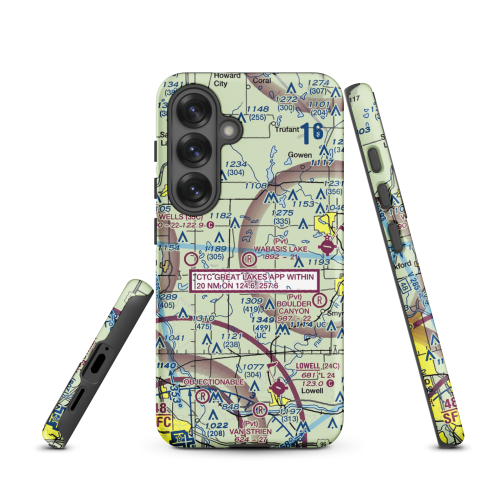 Wabasis Lake Airport (MI80) VFR Sectional Samsung Phone Case Samsung Galaxy S25 model shown