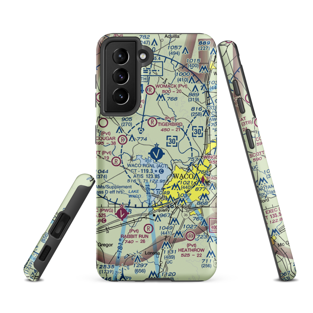 Waco Regional Airport (ACT) VFR Sectional Samsung Phone Case Samsung Galaxy S21 Ultra model shown