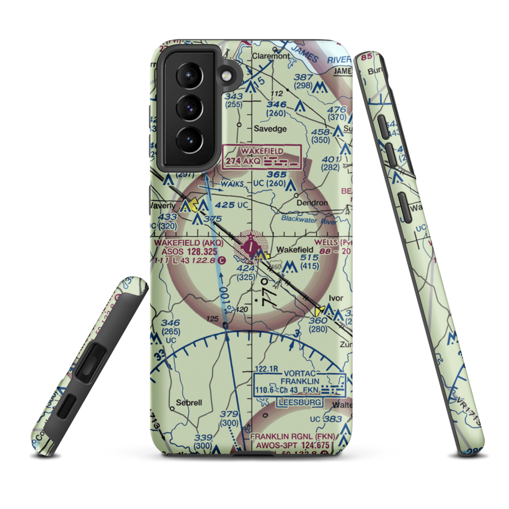 Wakefield Municipal Airport (AKQ) VFR Sectional Samsung Phone Case Samsung Galaxy S21 FE model shown
