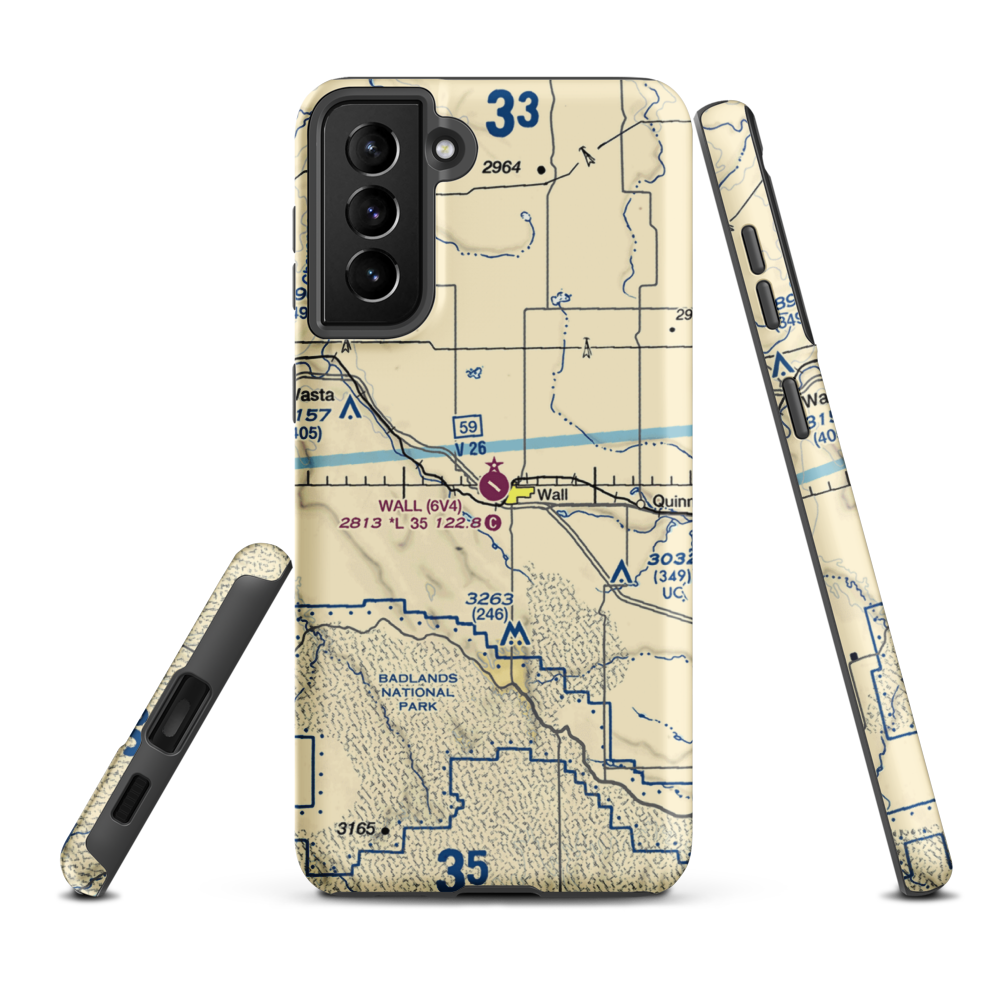 Wall Municipal Airport (6V4) VFR Sectional Samsung Phone Case Samsung Galaxy S21 Plus model shown