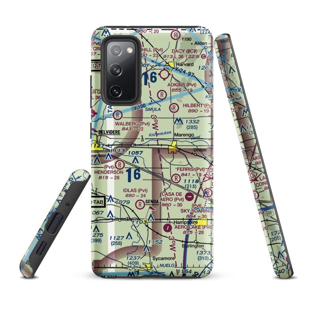 Walpole Airport (64IL) VFR Sectional Samsung Phone Case Samsung Galaxy S20 FE model shown