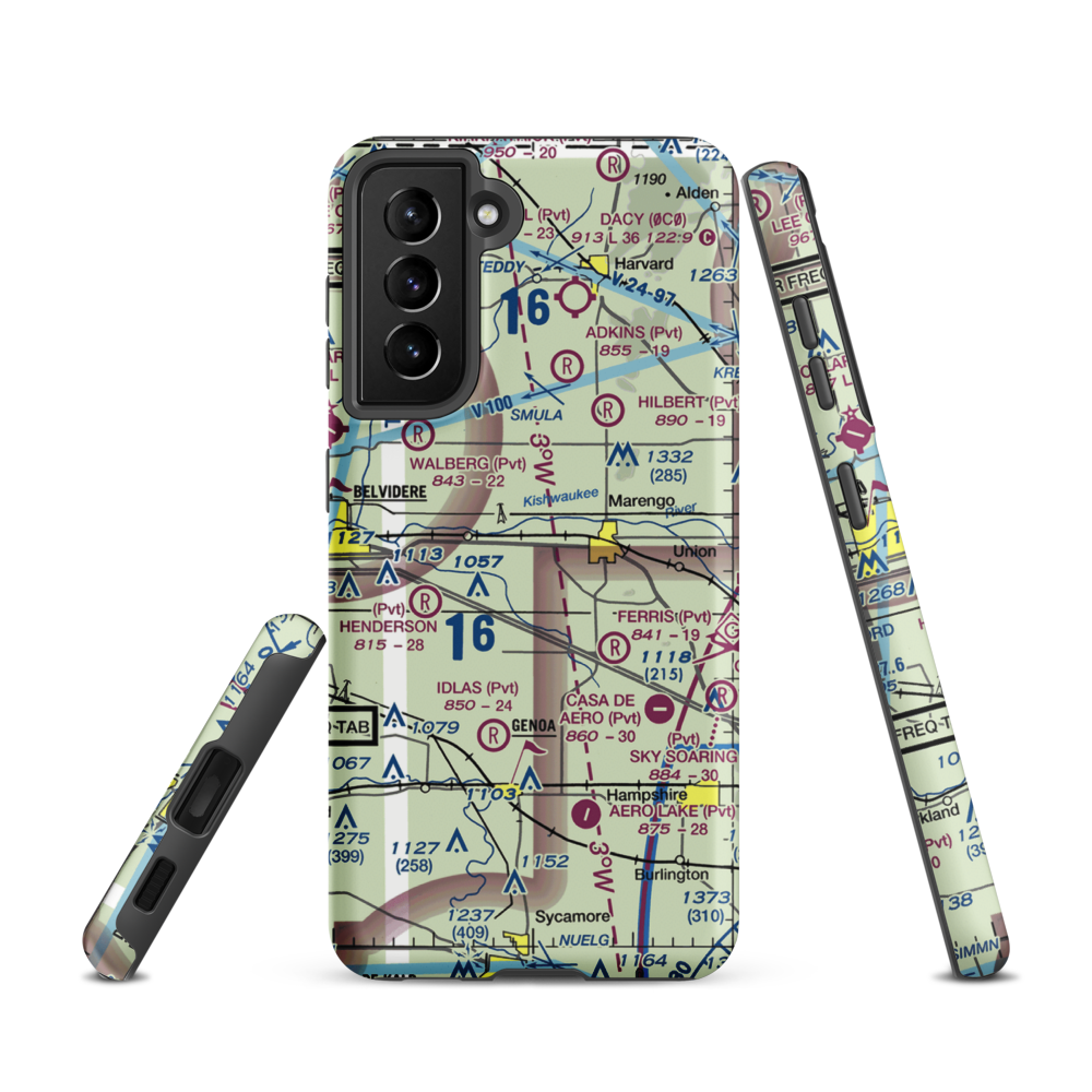 Walpole Airport (64IL) VFR Sectional Samsung Phone Case Samsung Galaxy S21 model shown