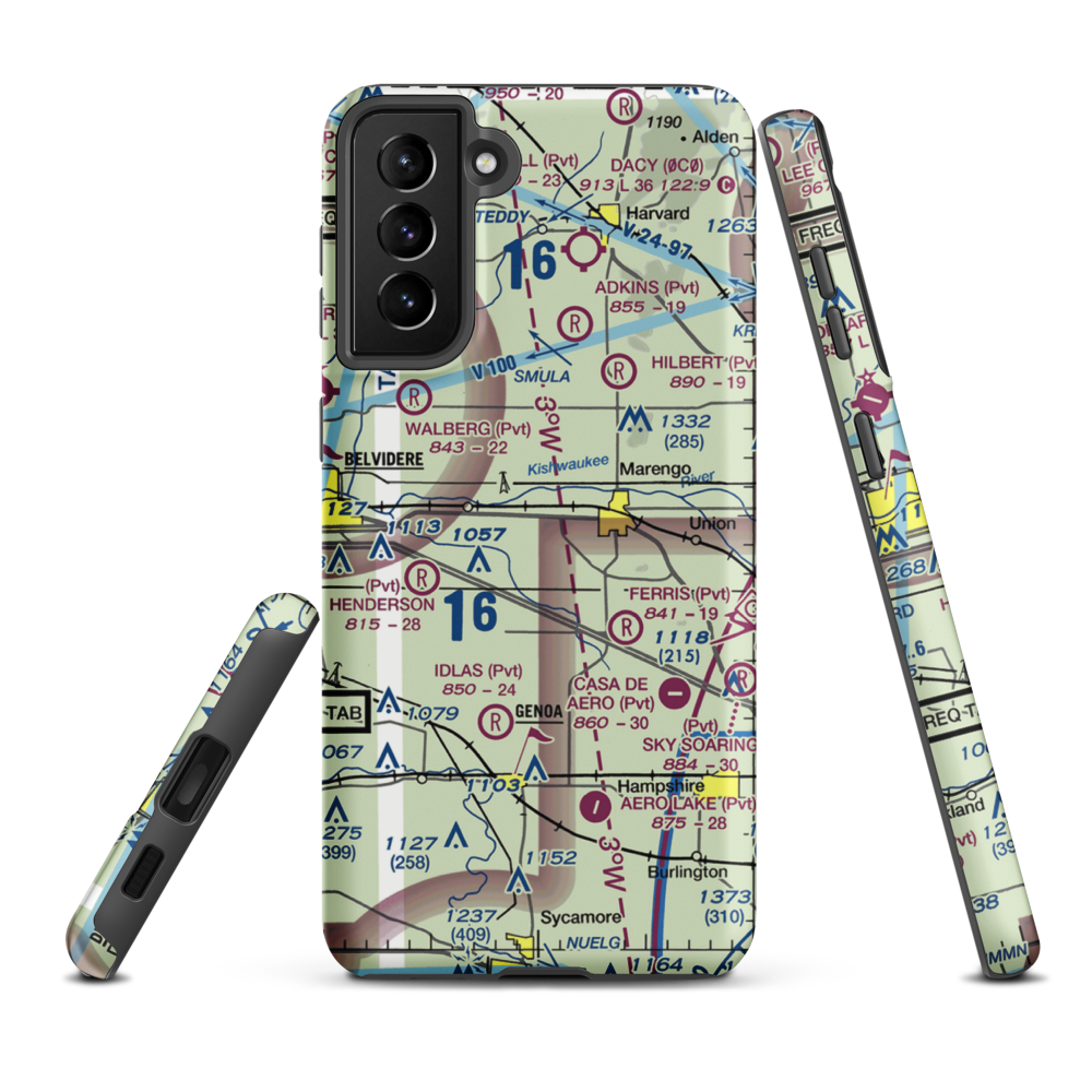 Walpole Airport (64IL) VFR Sectional Samsung Phone Case Samsung Galaxy S21 FE model shown