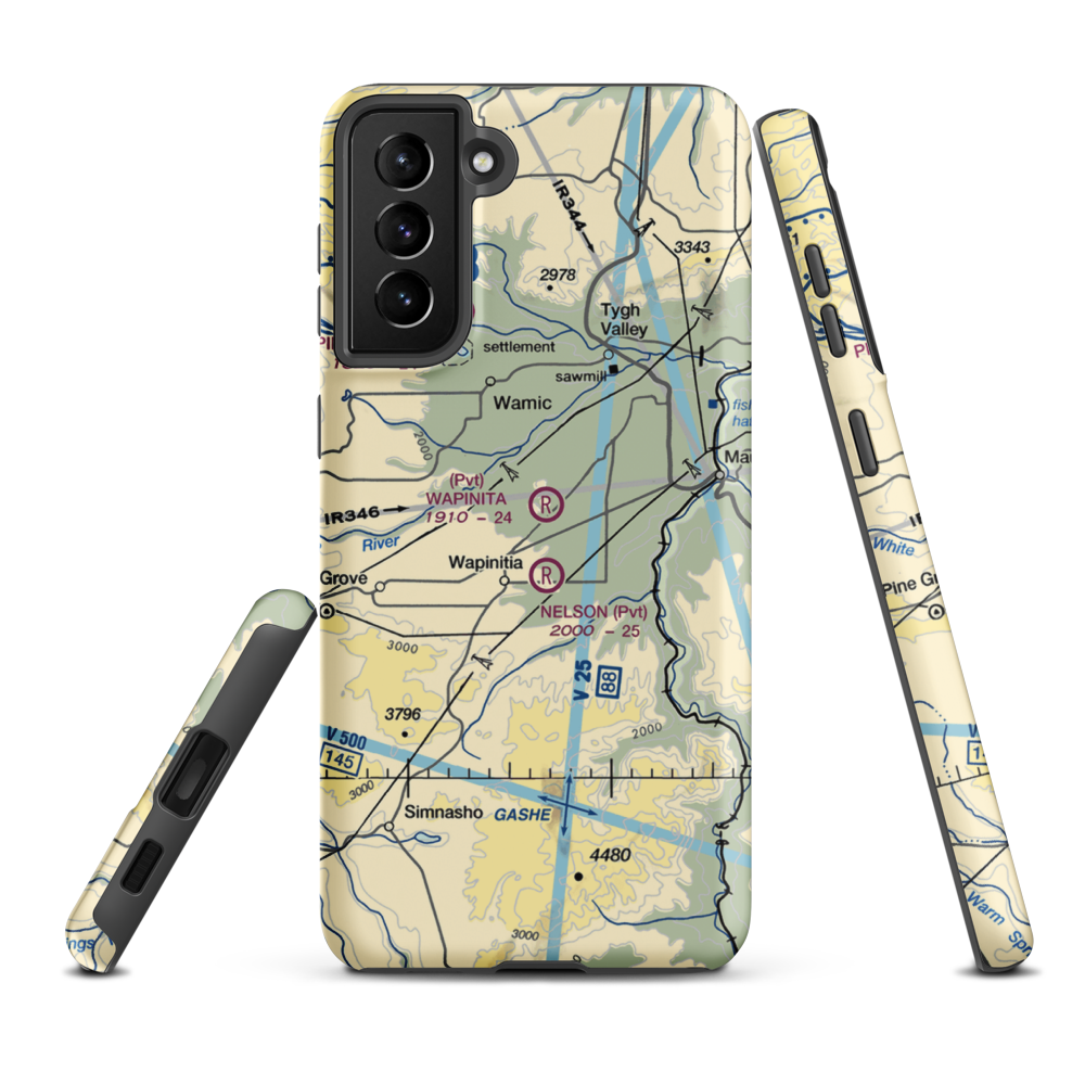 Wapinitia Airport (OR53) VFR Sectional Samsung Phone Case Samsung Galaxy S21 Plus model shown