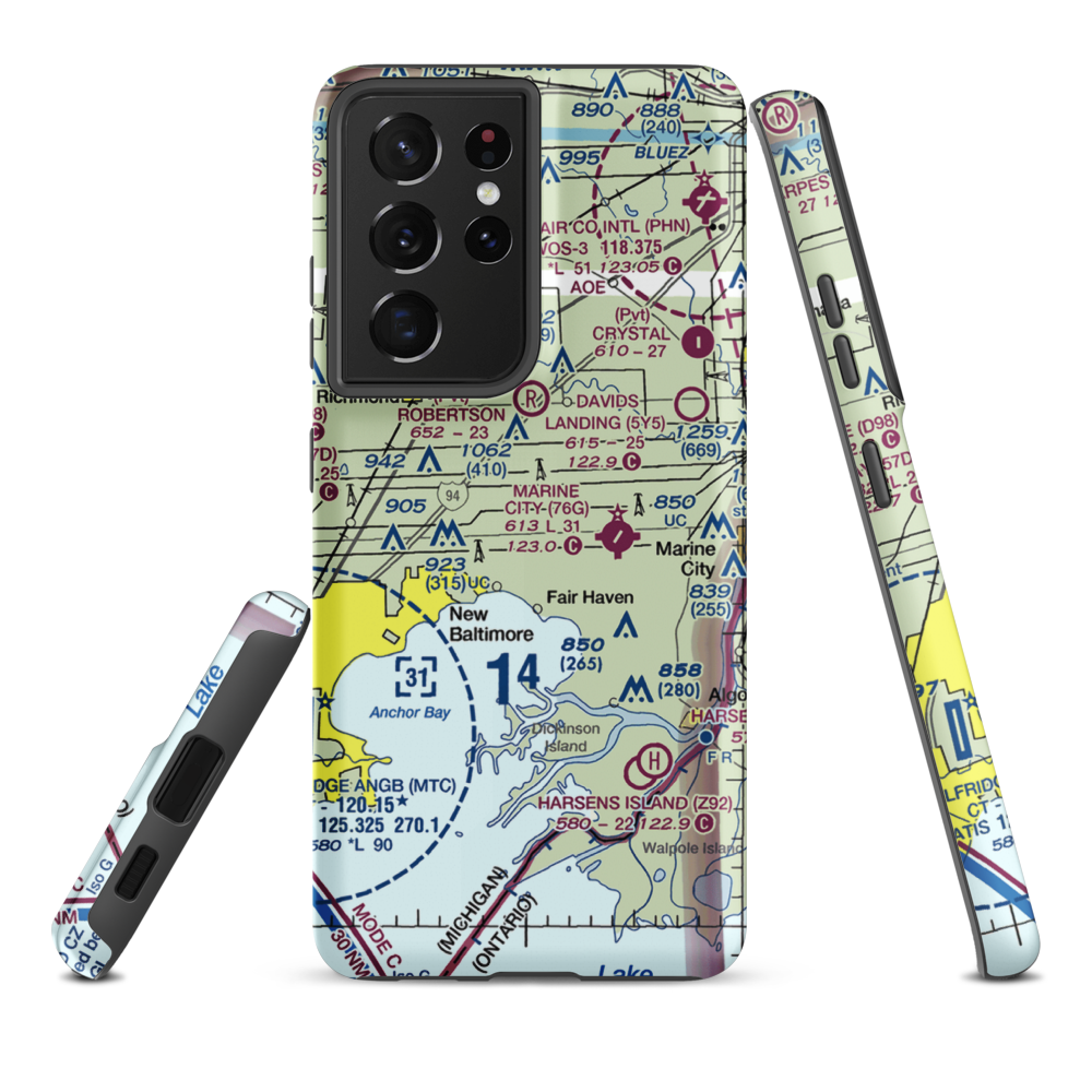Wards Long Acres Airport (MI15) VFR Sectional Samsung Phone Case Samsung Galaxy S21 Plus model shown