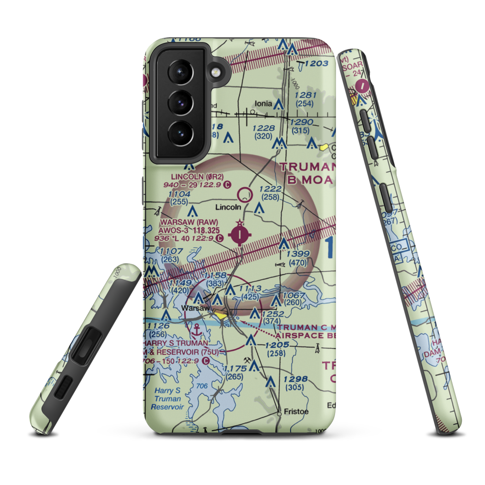 Warsaw Municipal Airport (RAW) VFR Sectional Samsung Phone Case Samsung Galaxy S21 FE model shown