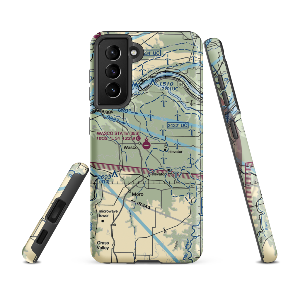 Wasco State Airport (35S) VFR Sectional Samsung Phone Case Samsung Galaxy S21 FE model shown