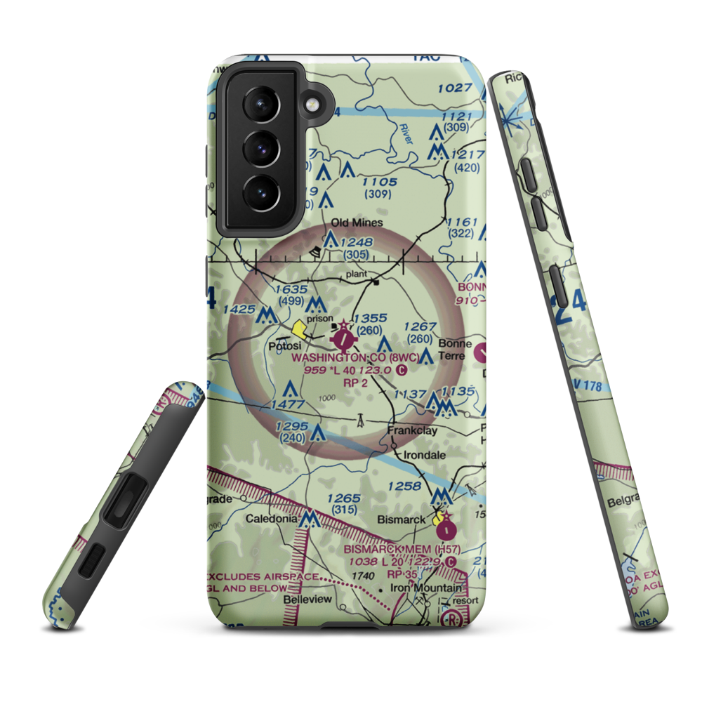 Washington County Airport (8WC) VFR Sectional Samsung Phone Case Samsung Galaxy S21 Plus model shown
