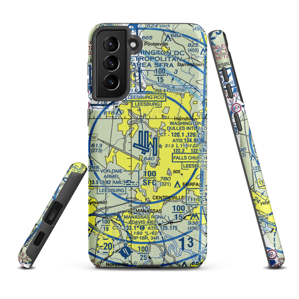 Washington Dulles International Airport (IAD) VFR Sectional Samsung Phone Case Samsung Galaxy S21 FE model shown