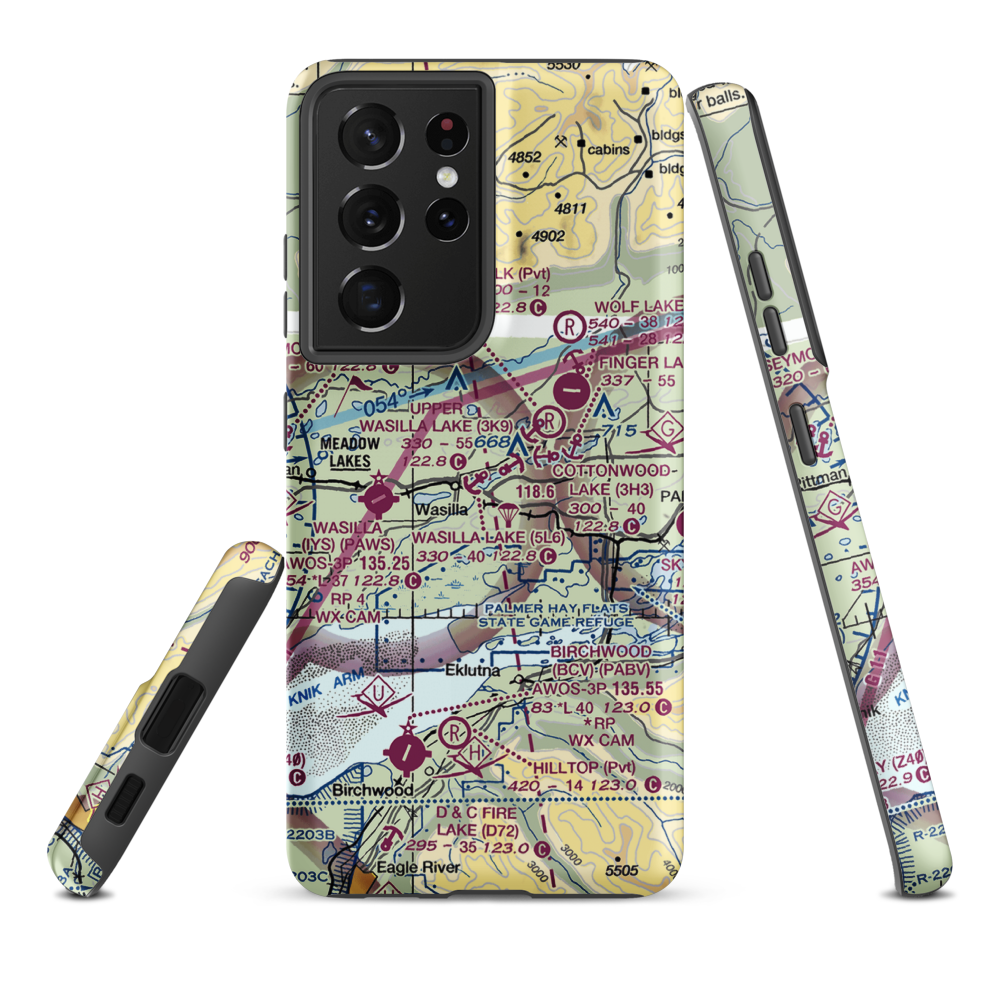 Wasilla Lake Seaplane Base (5L6) VFR Sectional Samsung Phone Case Samsung Galaxy S21 Ultra model shown
