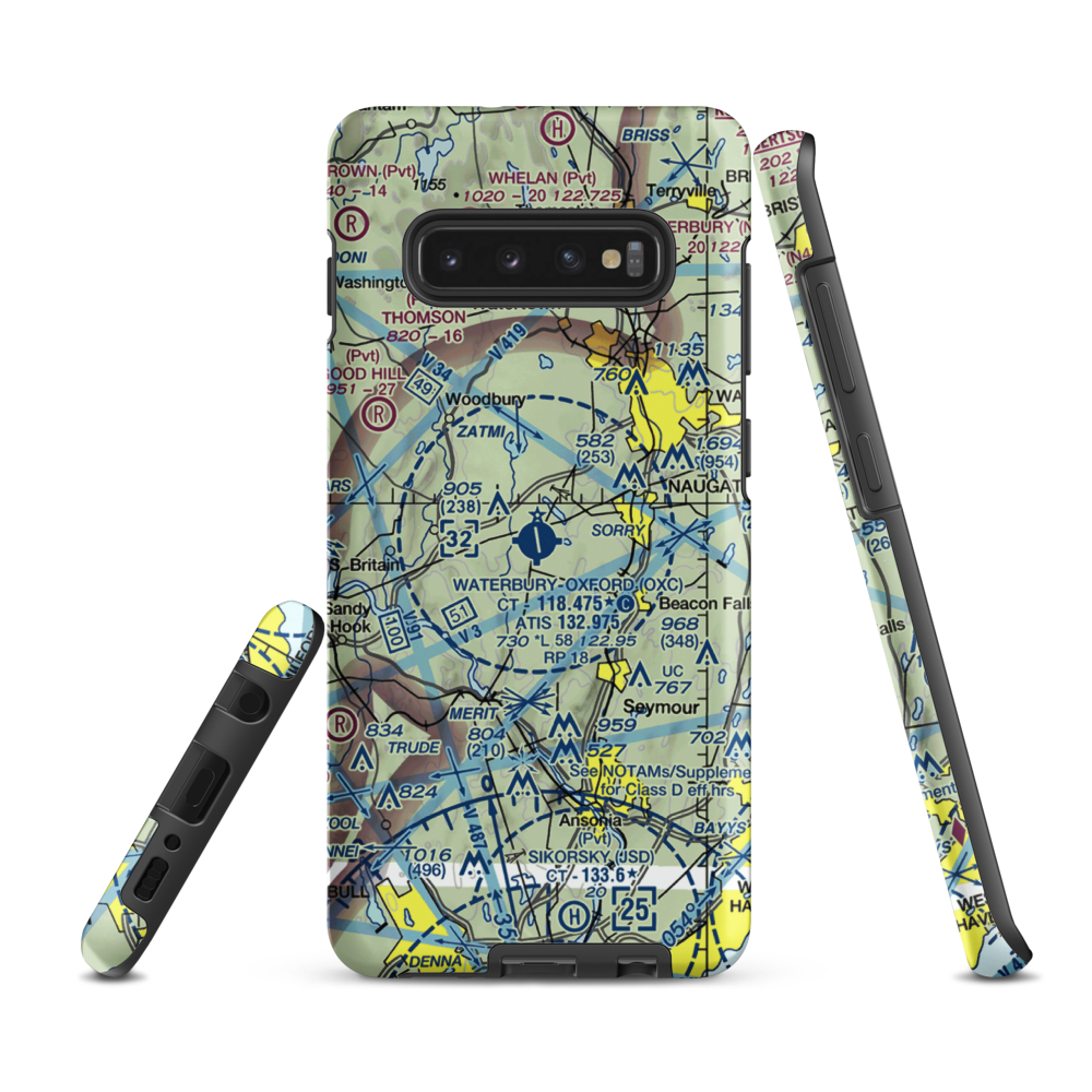 Waterbury Oxford Airport (OXC) VFR Sectional Samsung Phone Case Samsung Galaxy S10e model shown