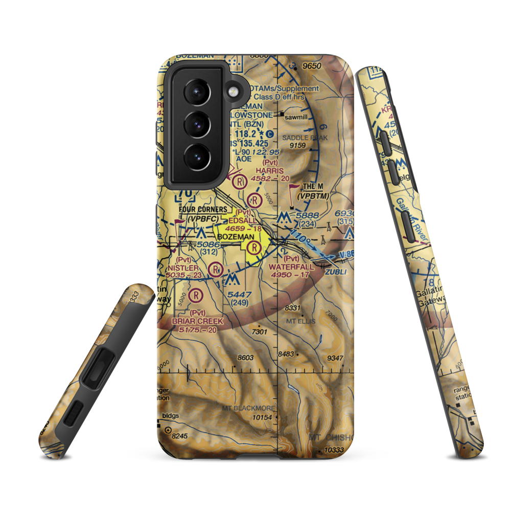 Waterfall Airport (23MT) VFR Sectional Samsung Phone Case Samsung Galaxy S21 FE model shown