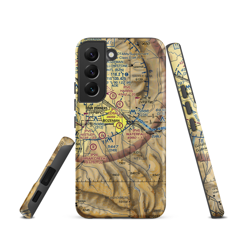 Waterfall Airport (23MT) VFR Sectional Samsung Phone Case Samsung Galaxy S22 model shown