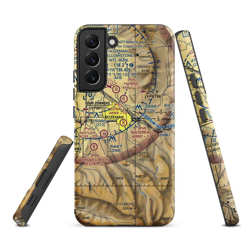 Waterfall Airport (23MT) VFR Sectional Samsung Phone Case Samsung Galaxy S22 Plus model shown