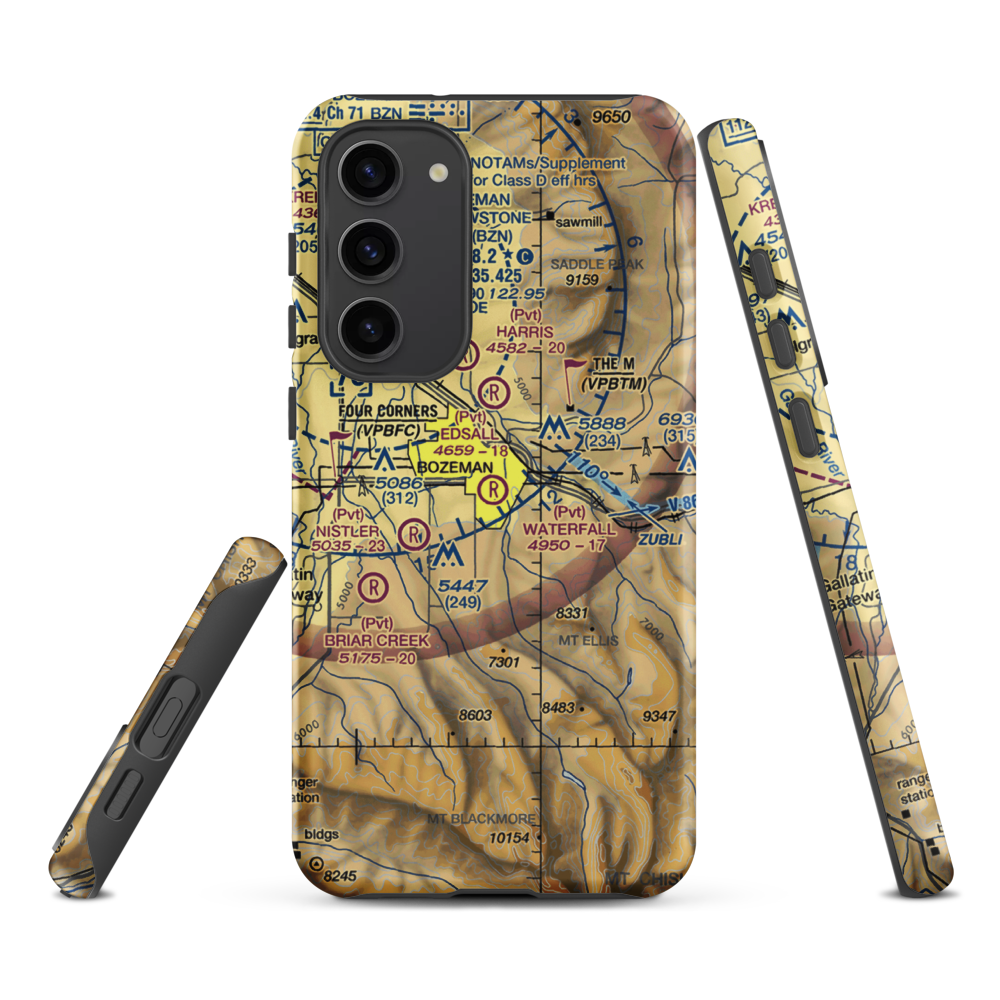 Waterfall Airport (23MT) VFR Sectional Samsung Phone Case Samsung Galaxy S23 Plus model shown