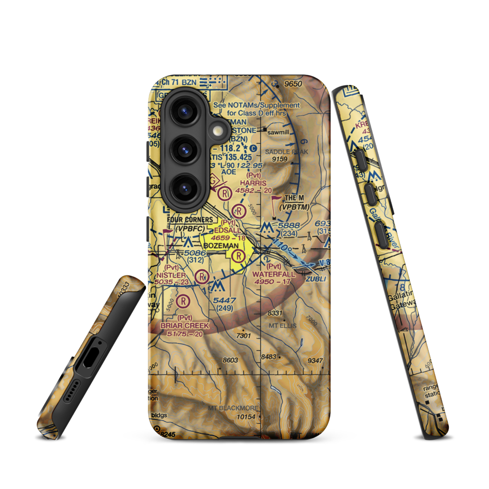 Waterfall Airport (23MT) VFR Sectional Samsung Phone Case Samsung Galaxy S24 model shown