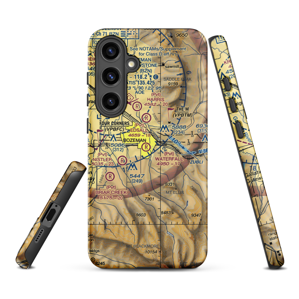 Waterfall Airport (23MT) VFR Sectional Samsung Phone Case Samsung Galaxy S24 Plus model shown