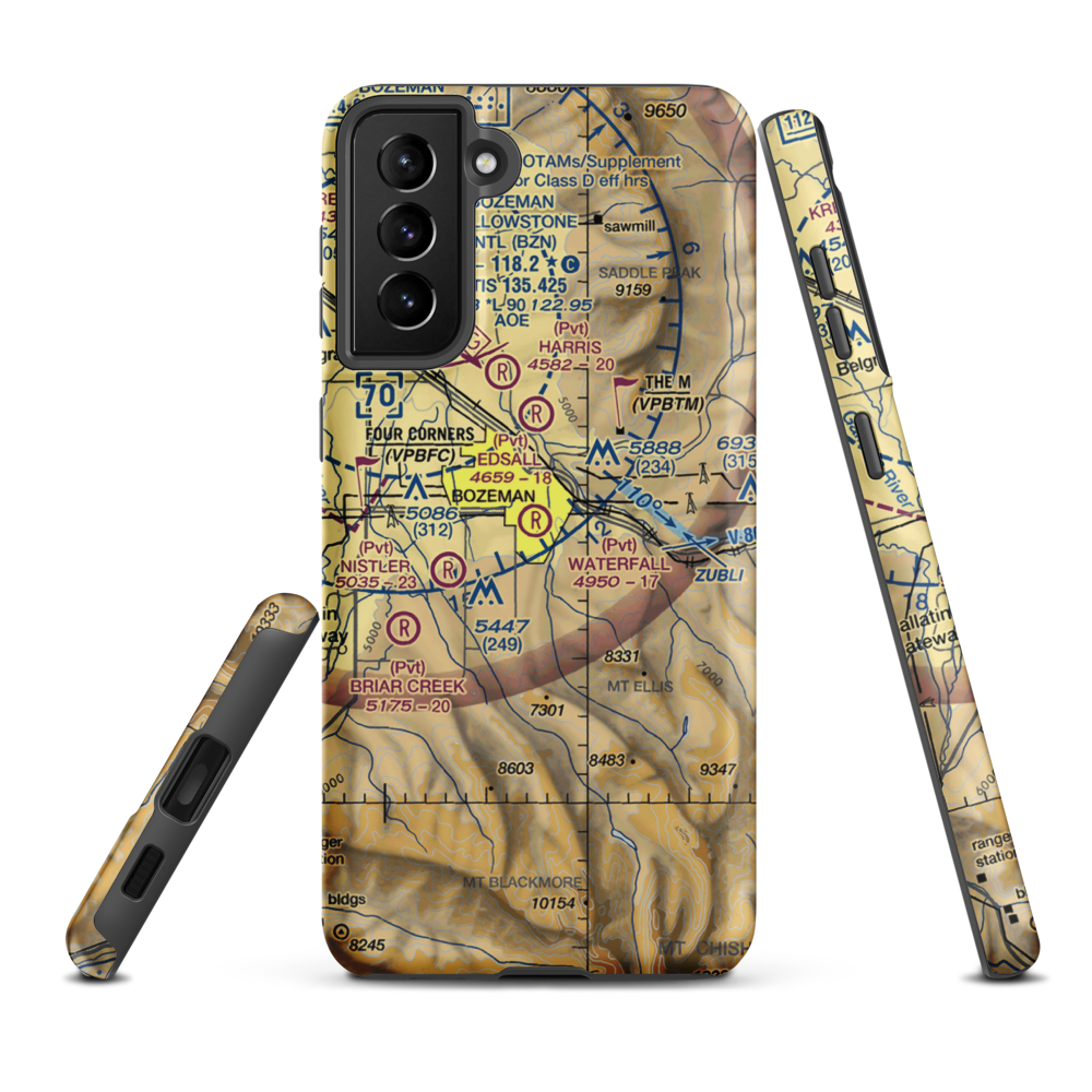 Waterfall Airport (23MT) VFR Sectional Samsung Phone Case Samsung Galaxy S21 Plus model shown