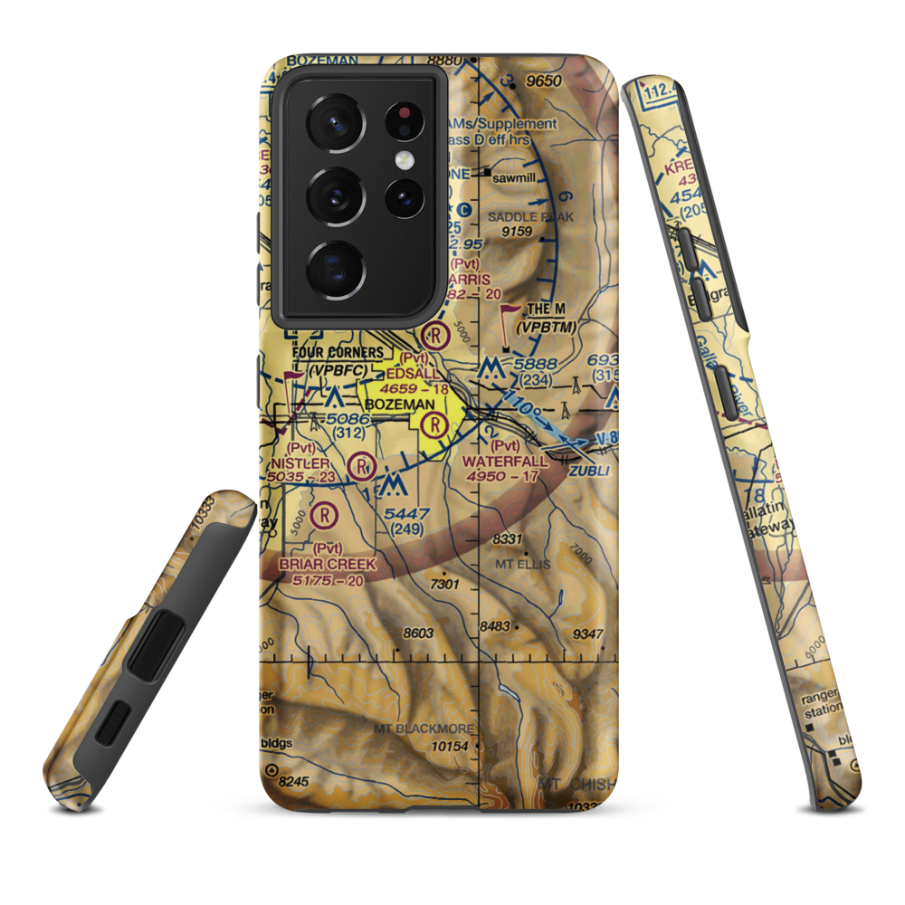Waterfall Airport (23MT) VFR Sectional Samsung Phone Case Samsung Galaxy S21 Plus model shown