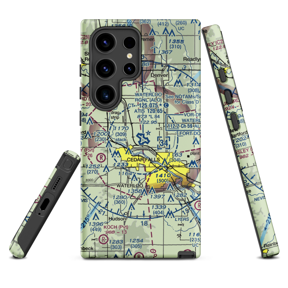 Waterloo Regional Airport (ALO) VFR Sectional Samsung Phone Case Samsung Galaxy S24 Ultra model shown