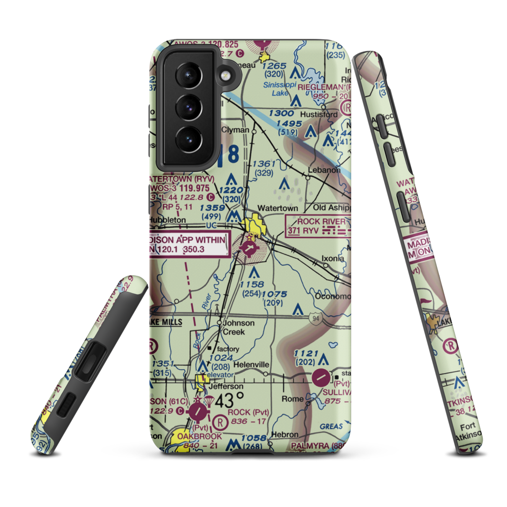 Watertown Municipal Airport (RYV) VFR Sectional Samsung Phone Case Samsung Galaxy S21 Plus model shown